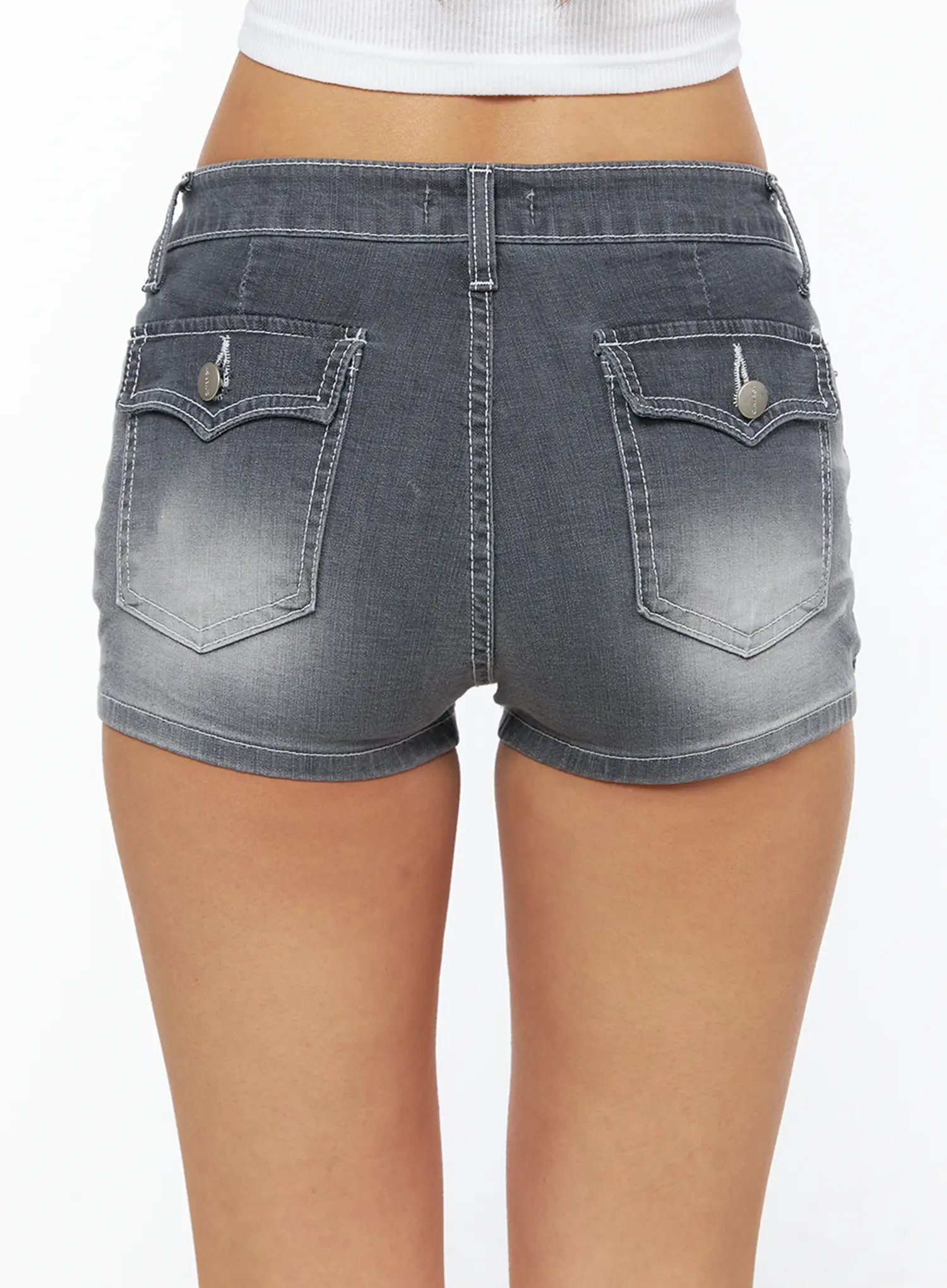 Vintage Washed Hip-Pad Denim Shorts CU517 - Image 6