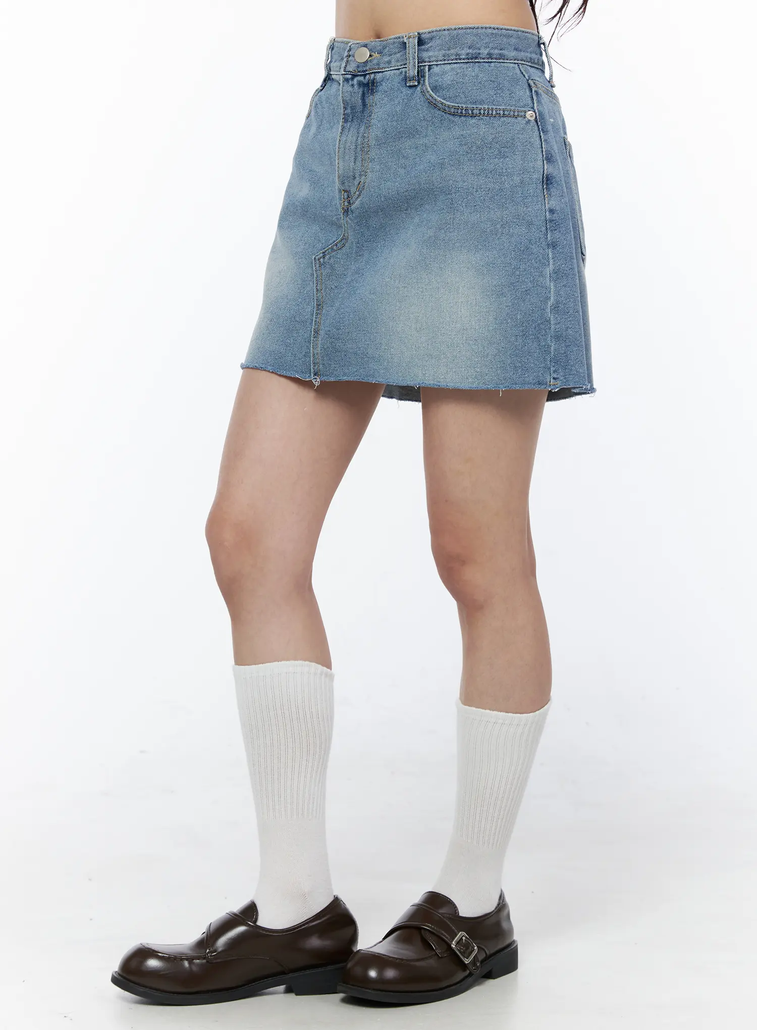 Washed A-Line Denim Mini Skirt CU522 - Image 4