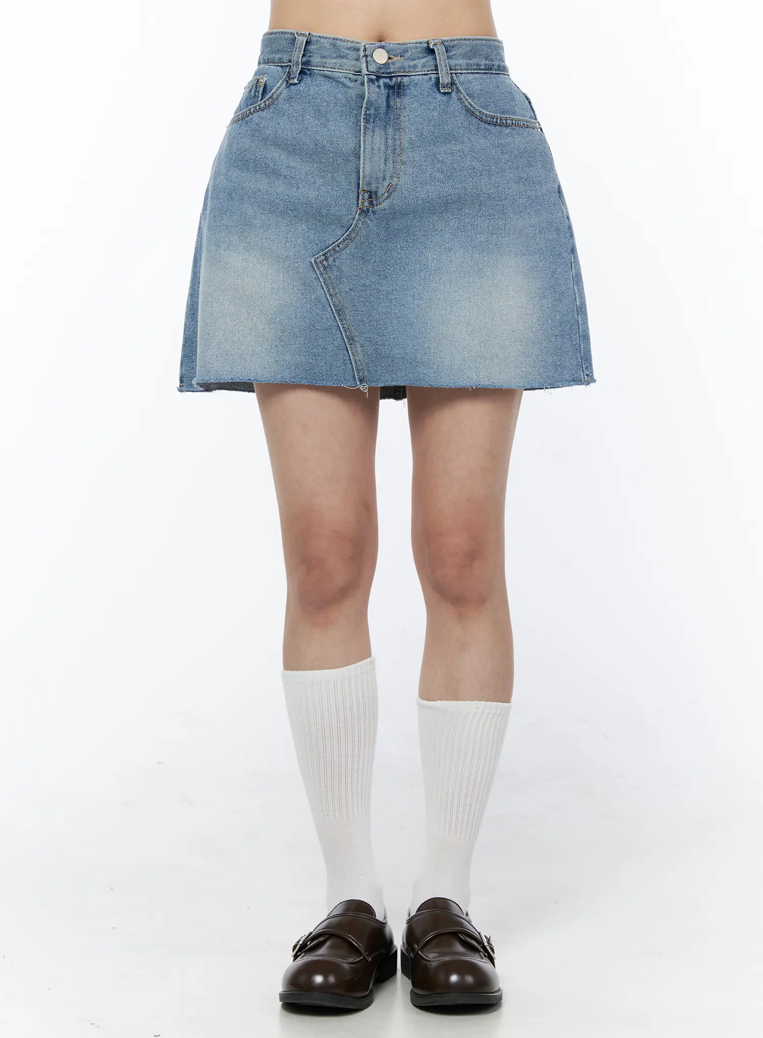 Washed A-Line Denim Mini Skirt CU522 - Image 8