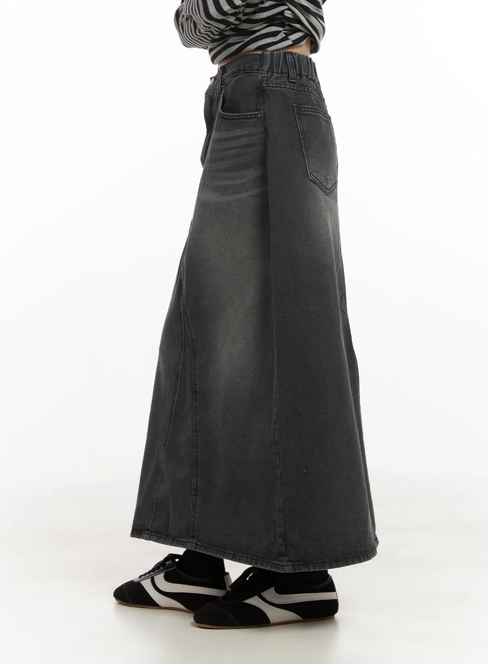 Washed Denim Back Slit Maxi Skirt CD430 - Image 5
