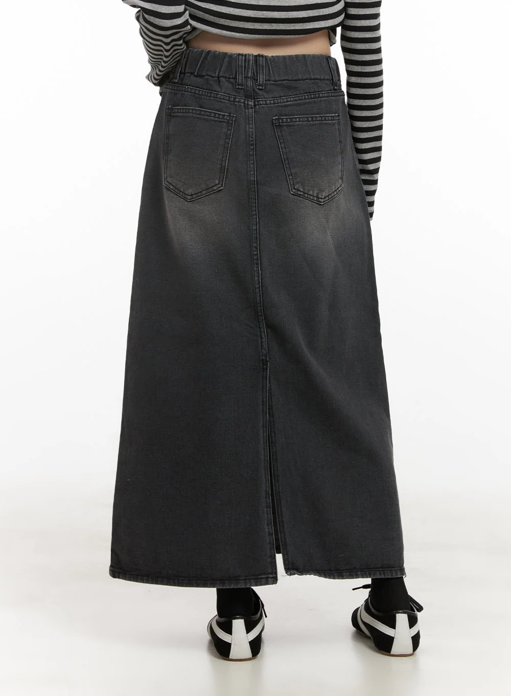 Washed Denim Back Slit Maxi Skirt CD430 - Image 6