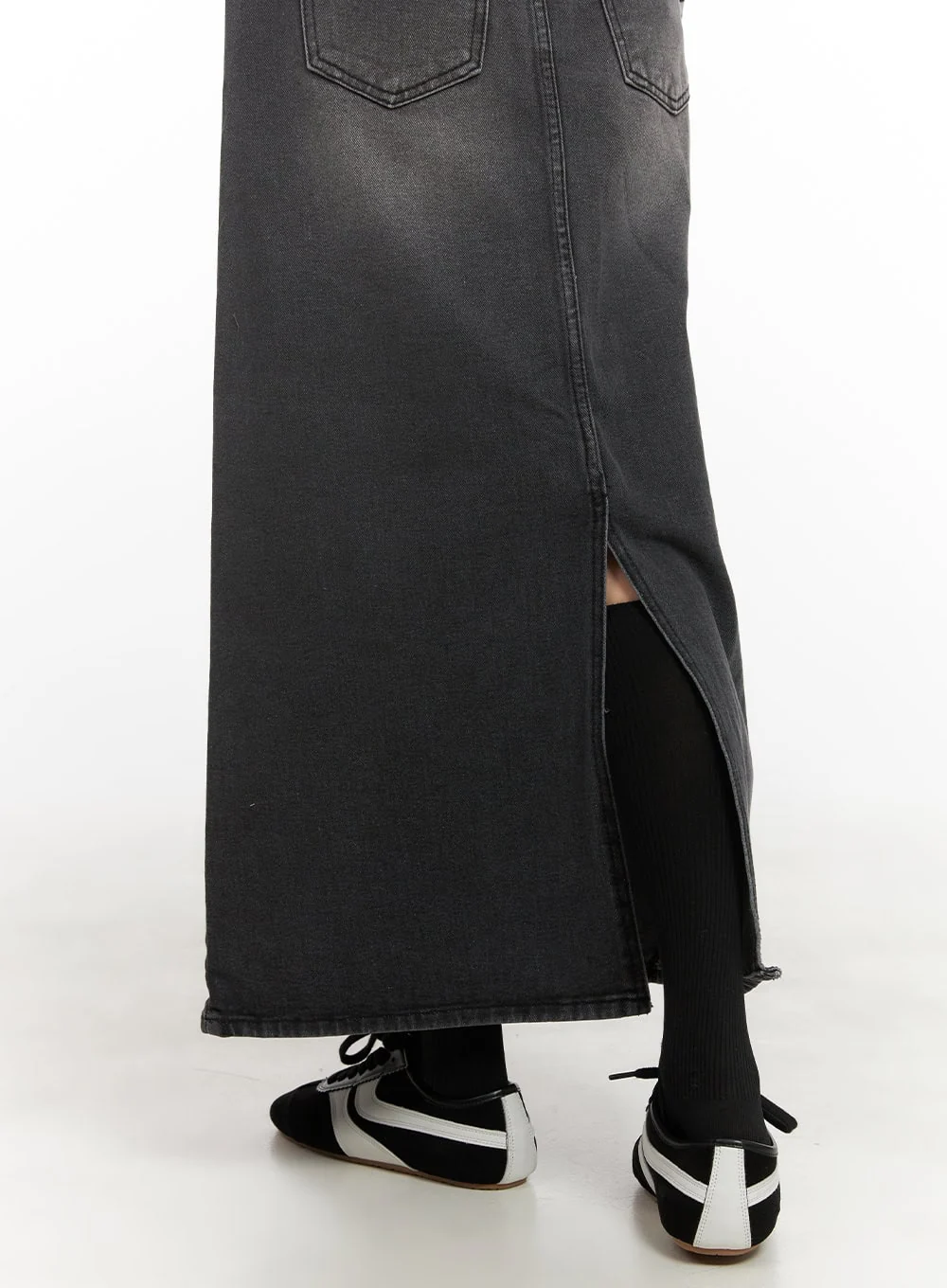 Washed Denim Back Slit Maxi Skirt CD430 - Image 7