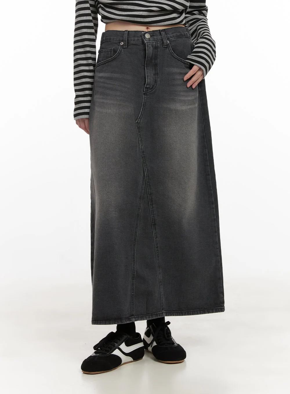 Washed Denim Back Slit Maxi Skirt CD430 - Image 8