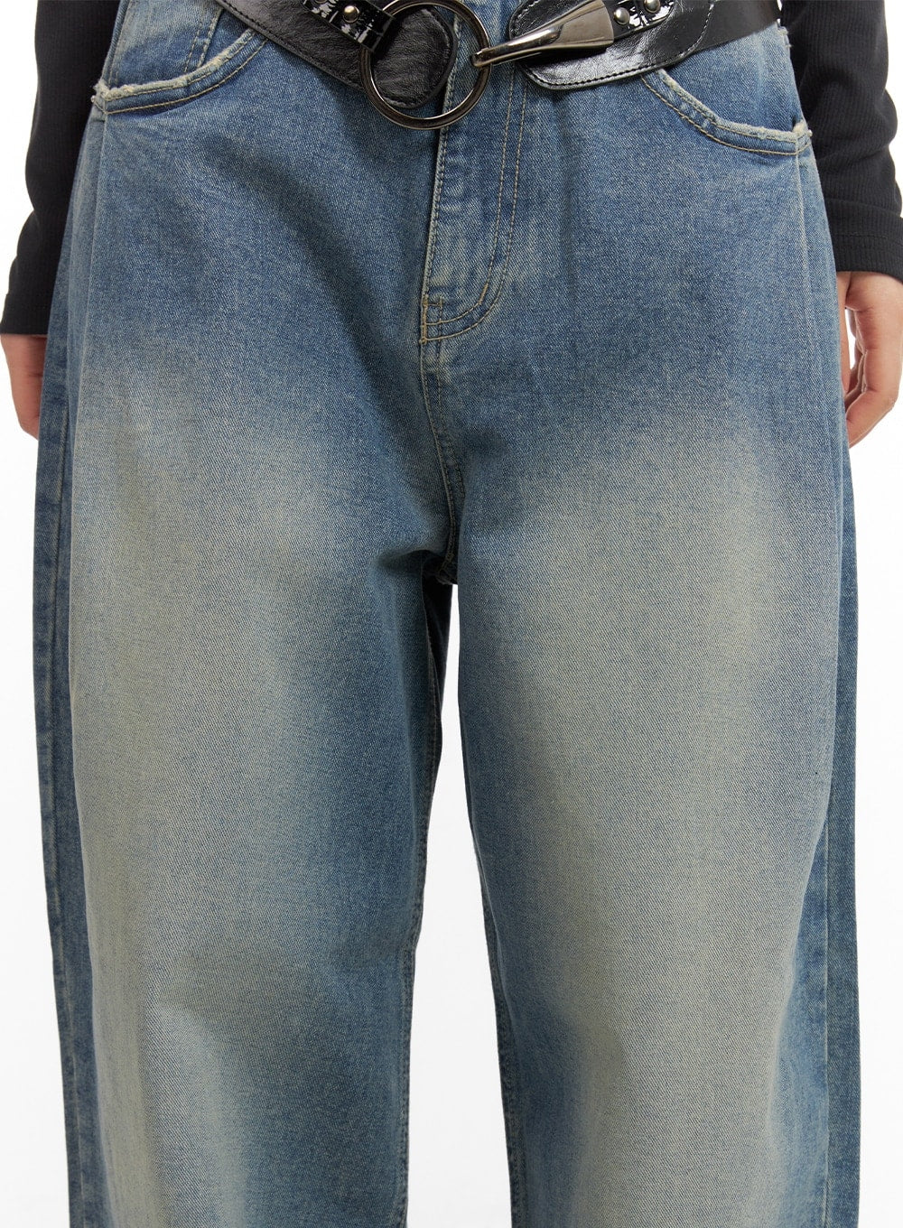 Washed Out Wide Fit Baggy Jeans CA416 - Image 5