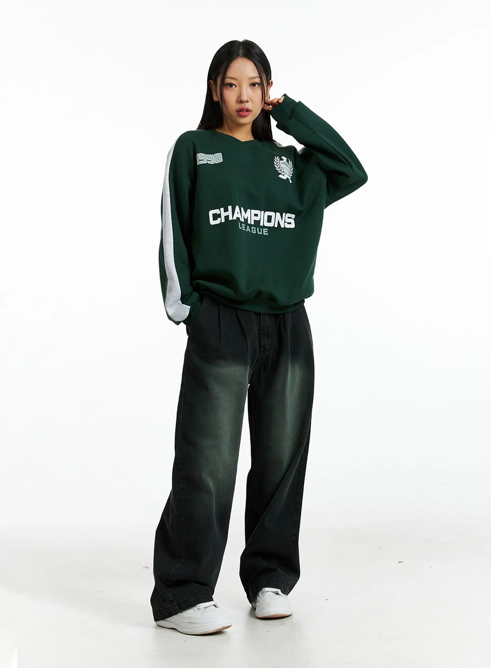 Washed Pintuck Wide Leg Jeans IN322
