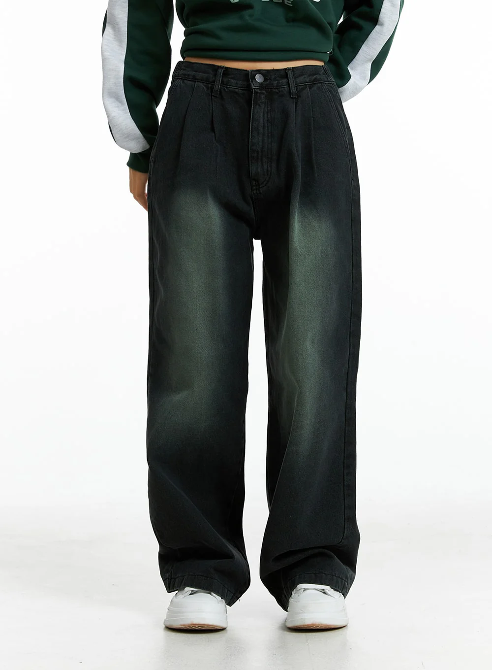 Washed Pintuck Wide Leg Jeans IN322 - Image 3