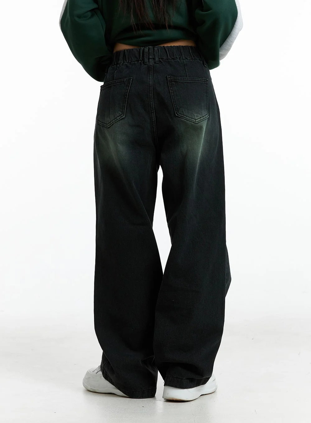 Washed Pintuck Wide Leg Jeans IN322 - Image 4