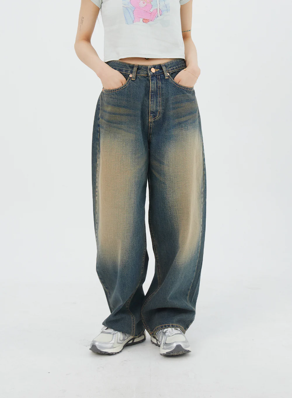 Washed Wide Denim Pants - Image 8