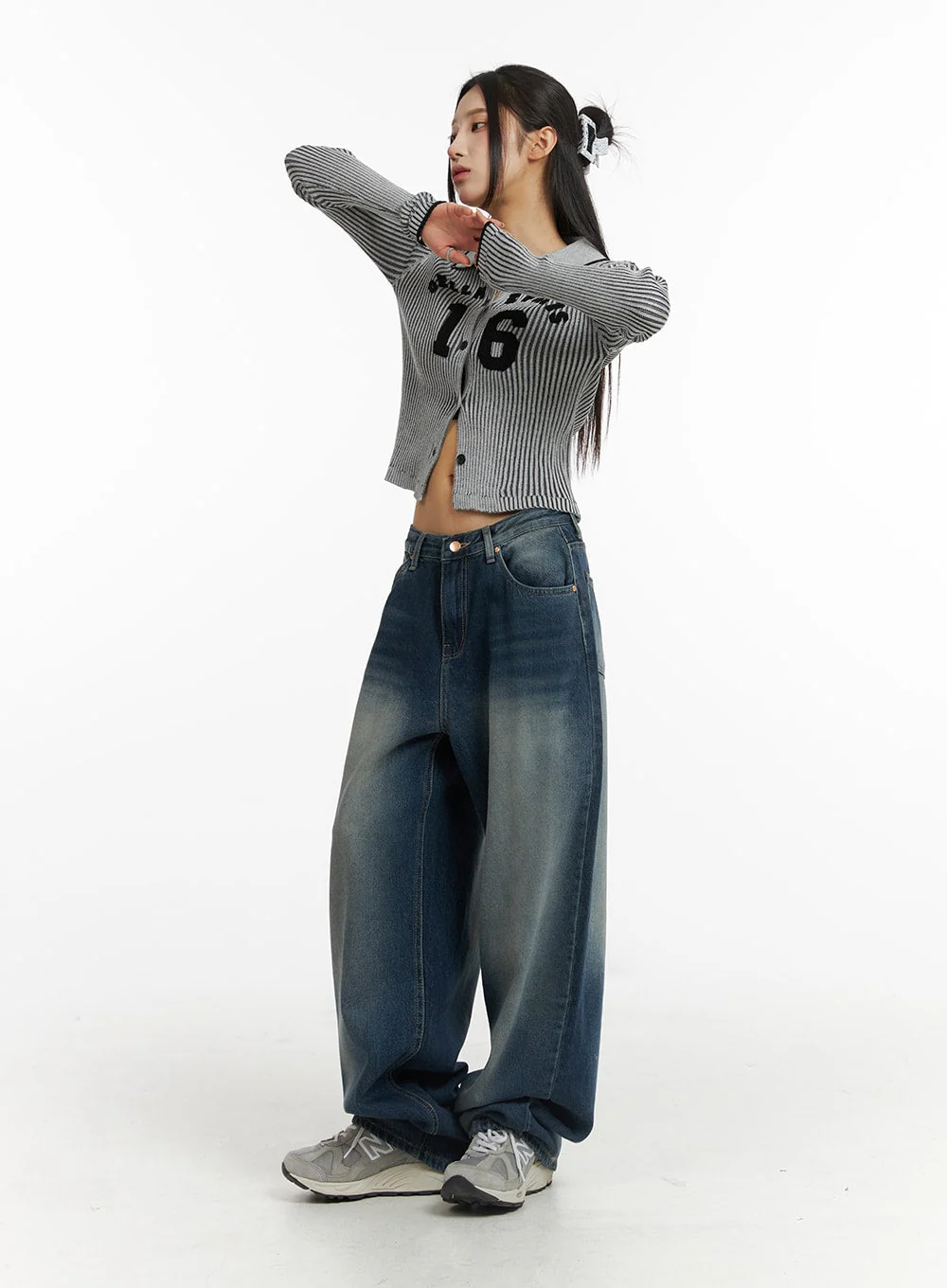 Washed Wide Leg Denim Jeans CJ418 - Image 6