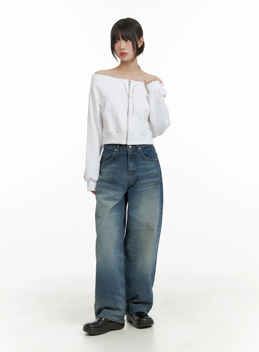 Washed Wide Leg Jeans CA419 - Image 2