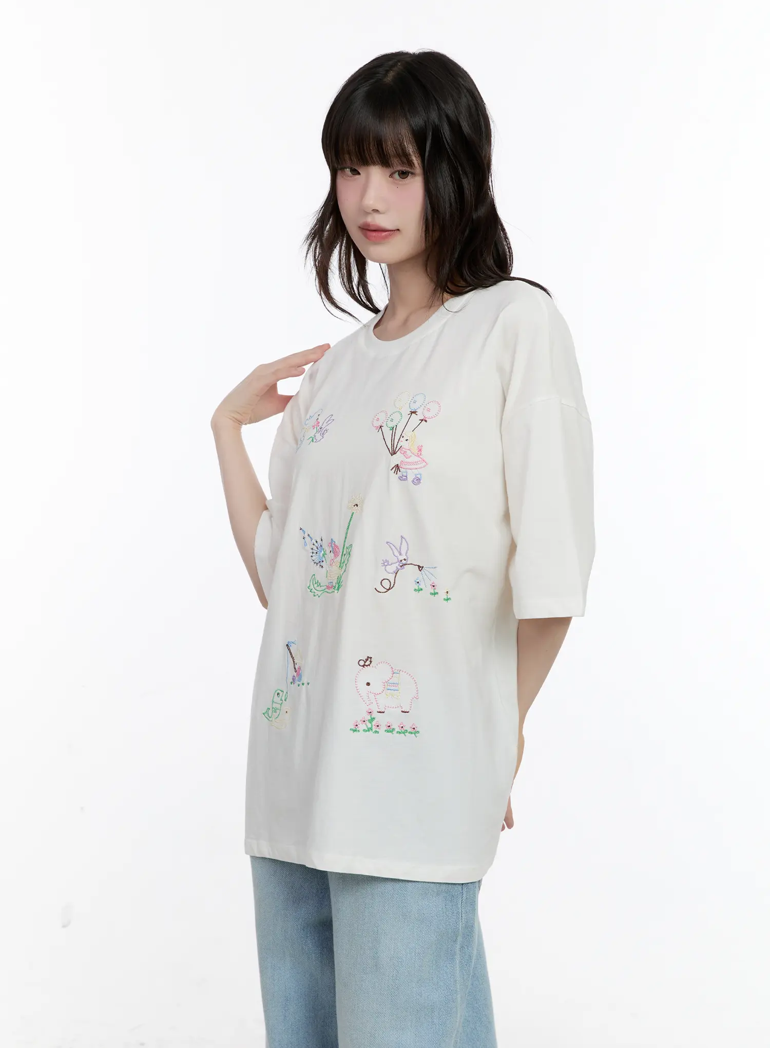 Whimsical Embroidered Oversized T-Shirt CL507 - Image 6