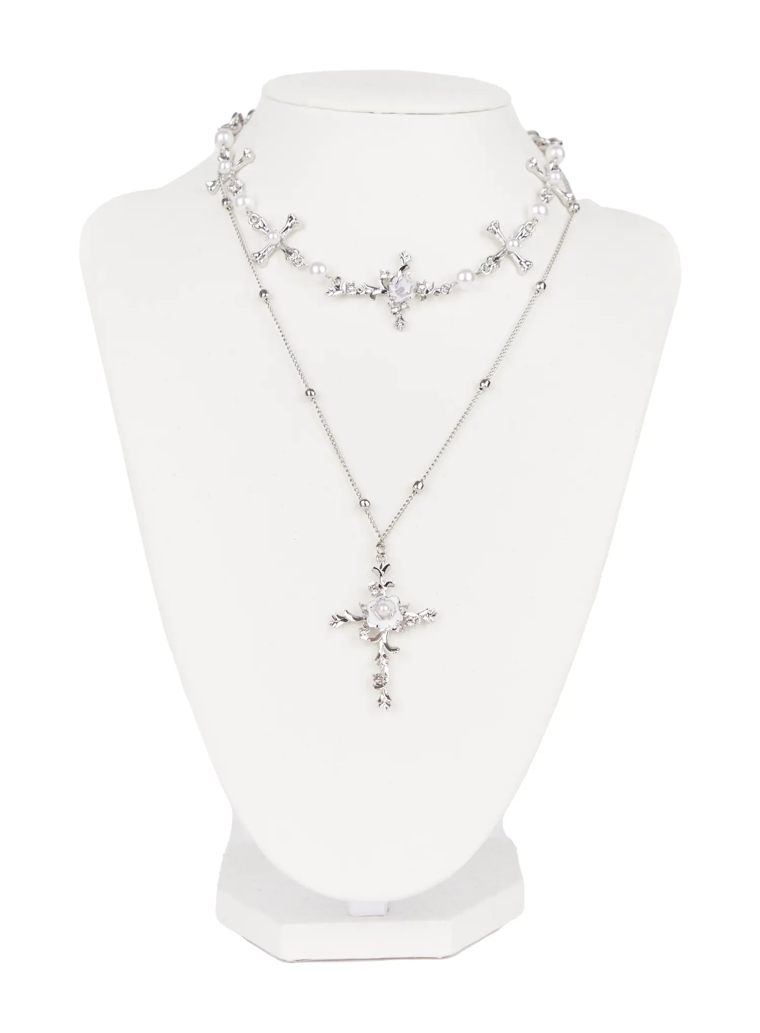 White Bloom Cross Necklace CC1809 - Image 3