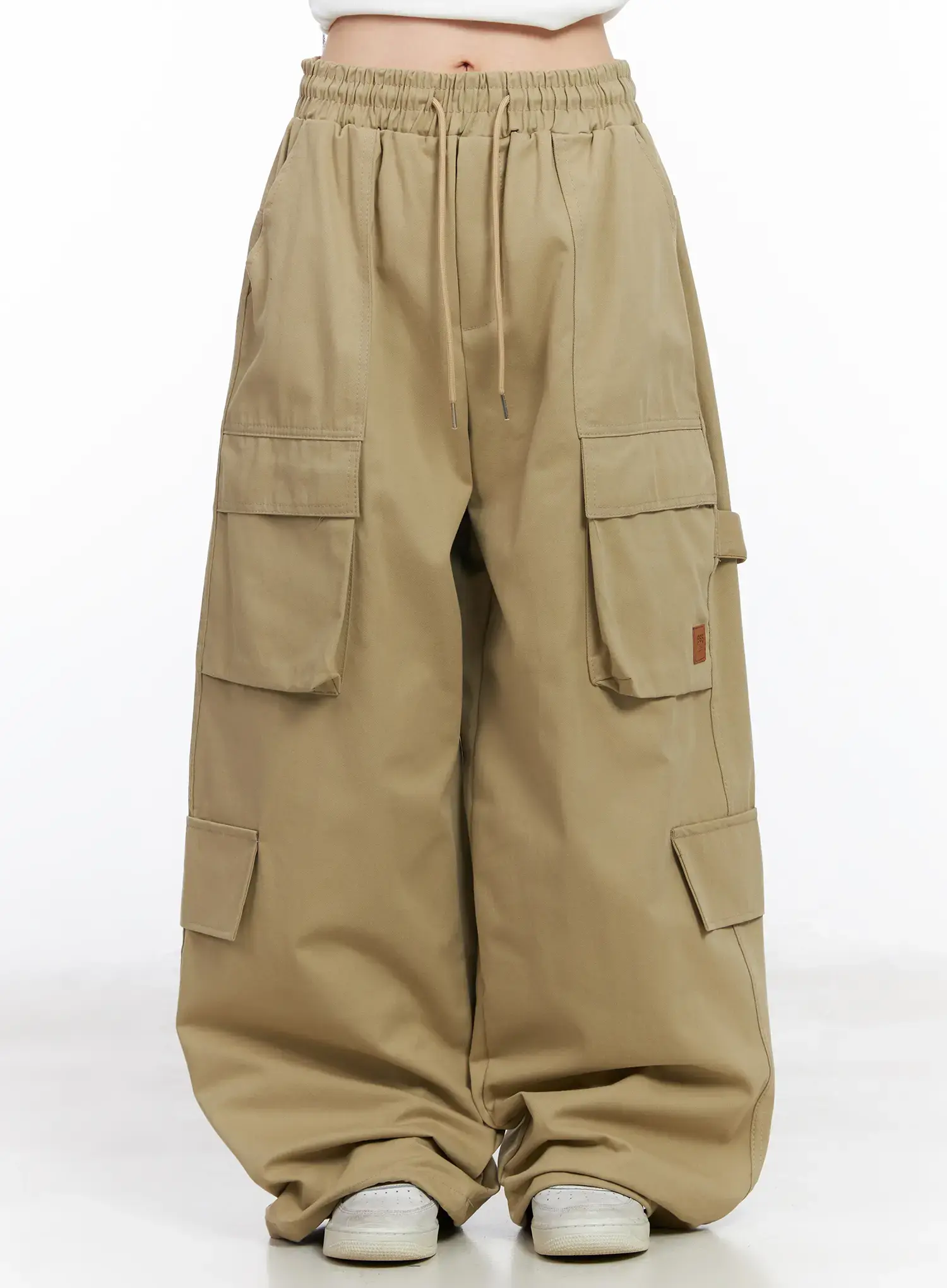 Wide Leg Cargo Pants with Elastic Waist CF519