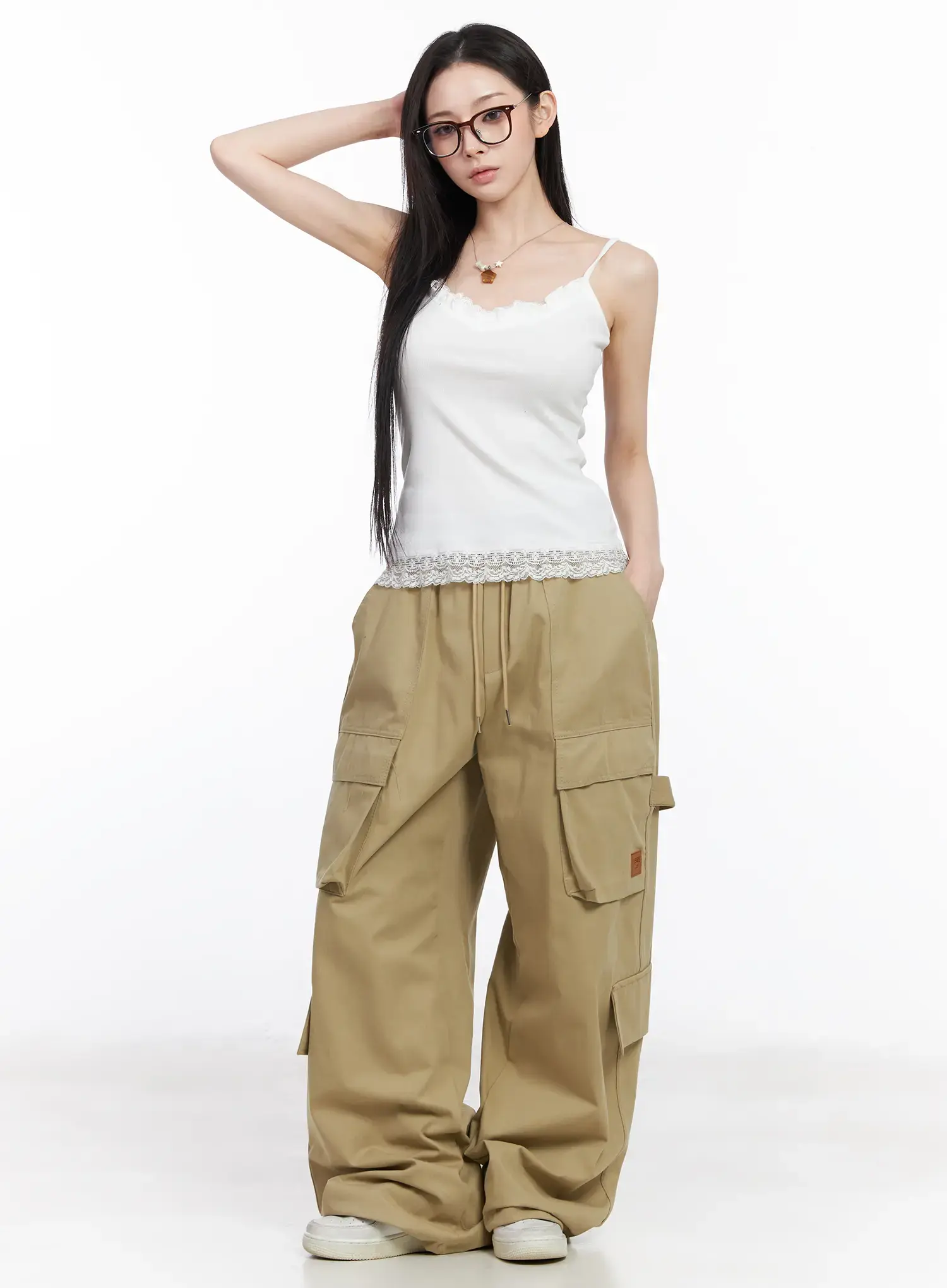 Wide Leg Cargo Pants with Elastic Waist CF519 - Image 2