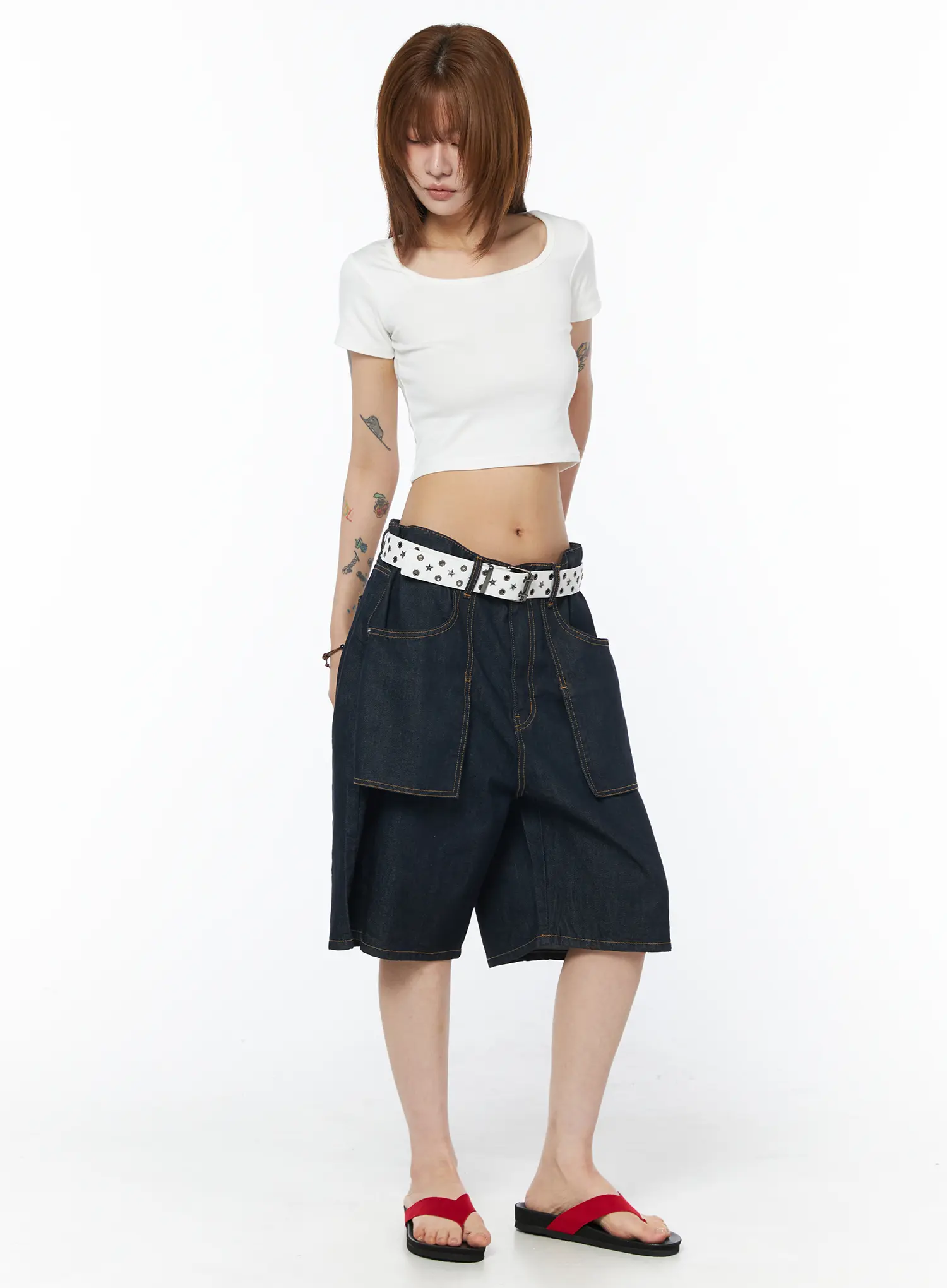 Wide Leg Denim Bermuda Shorts CY528 - Image 2
