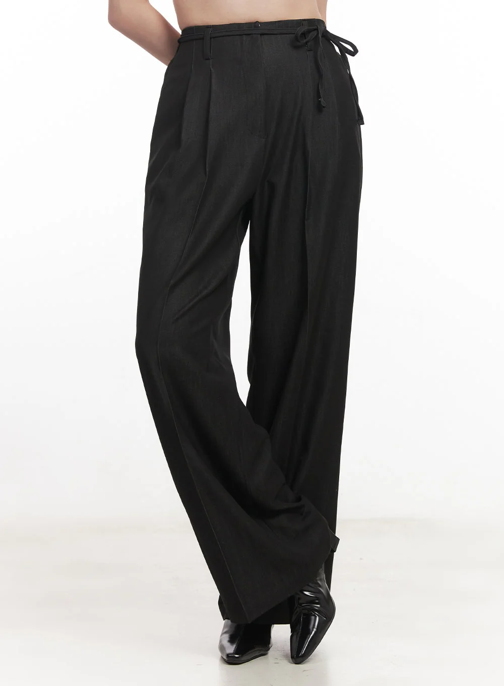 Wide-Leg Slacks with Ribbon Detail CA502 - Image 11