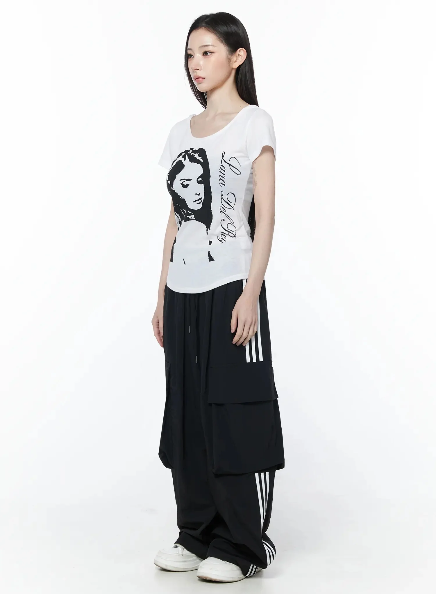Wide Leg Striped Nylon Cargo Pants IU512 - Image 8