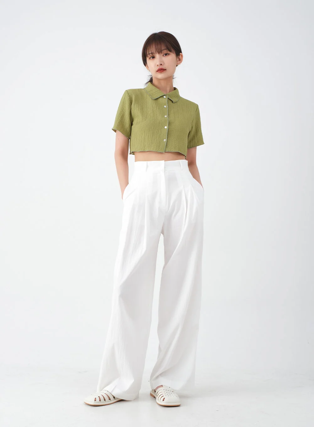 Wide Leg Tailored Pintuck Trousers CM3 - Image 4
