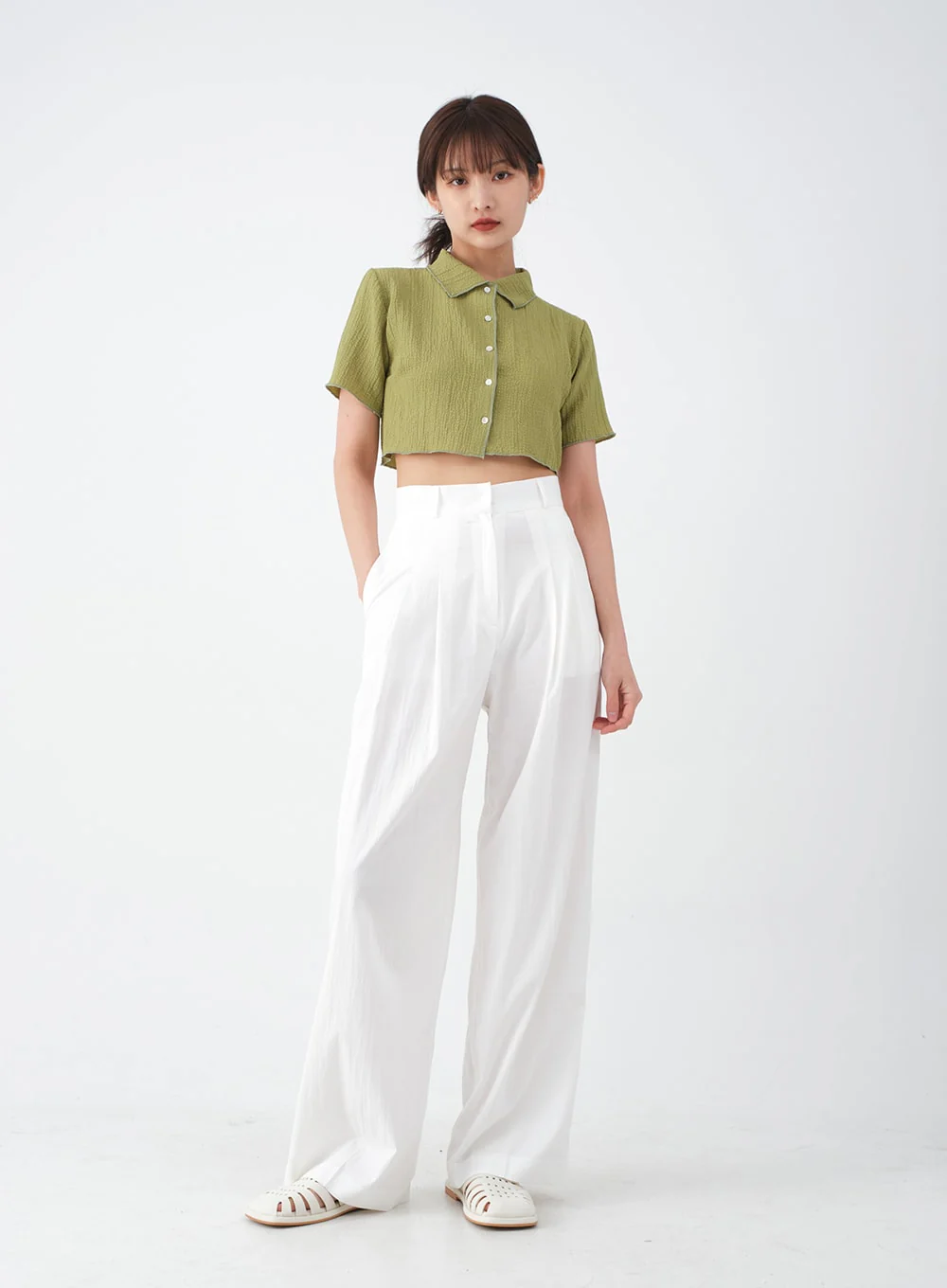 Wide Leg Tailored Pintuck Trousers CM3 - Image 9
