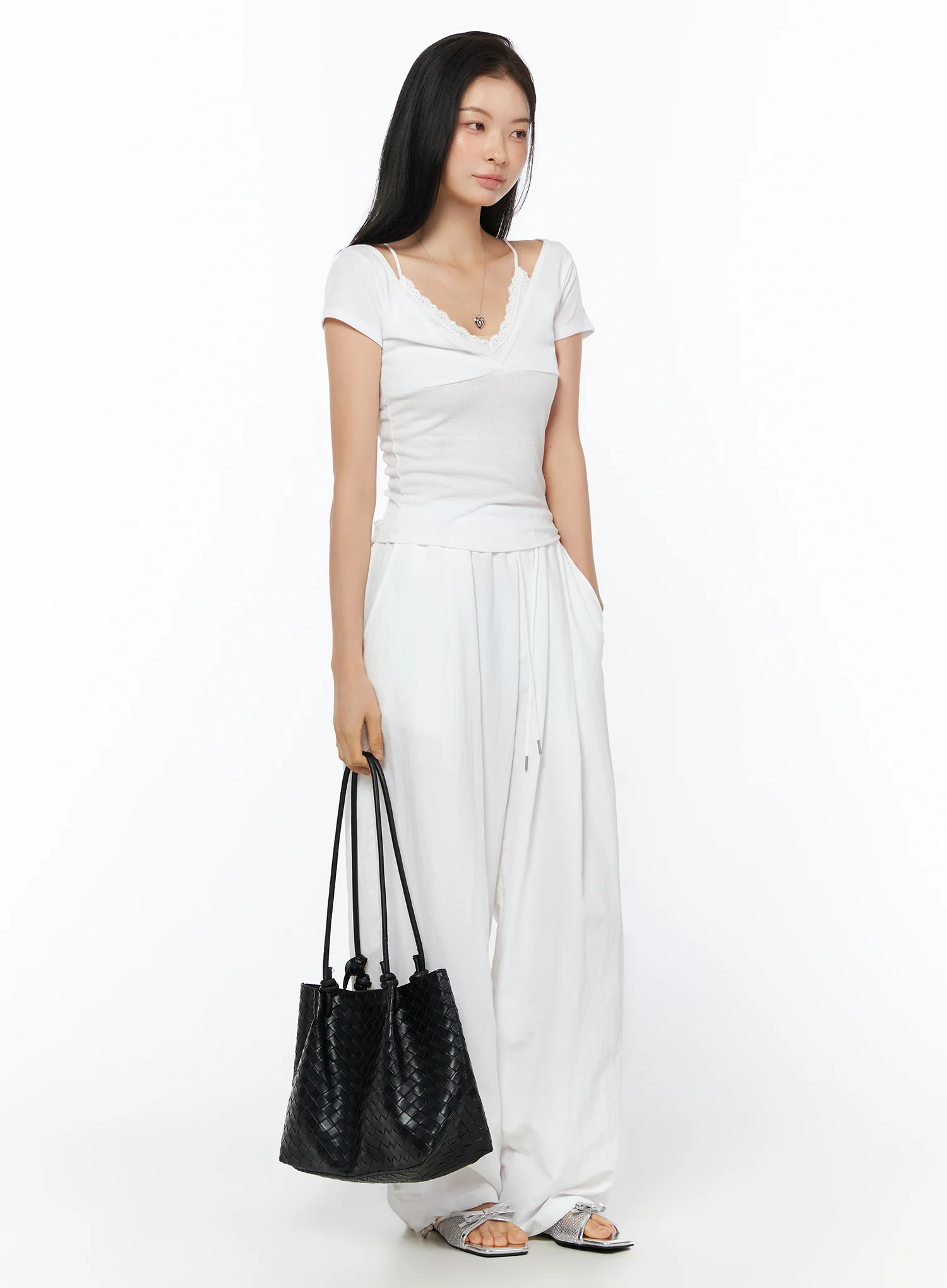 Woven Leather Shoulder Bag and Pouch Set IU519 - Image 3