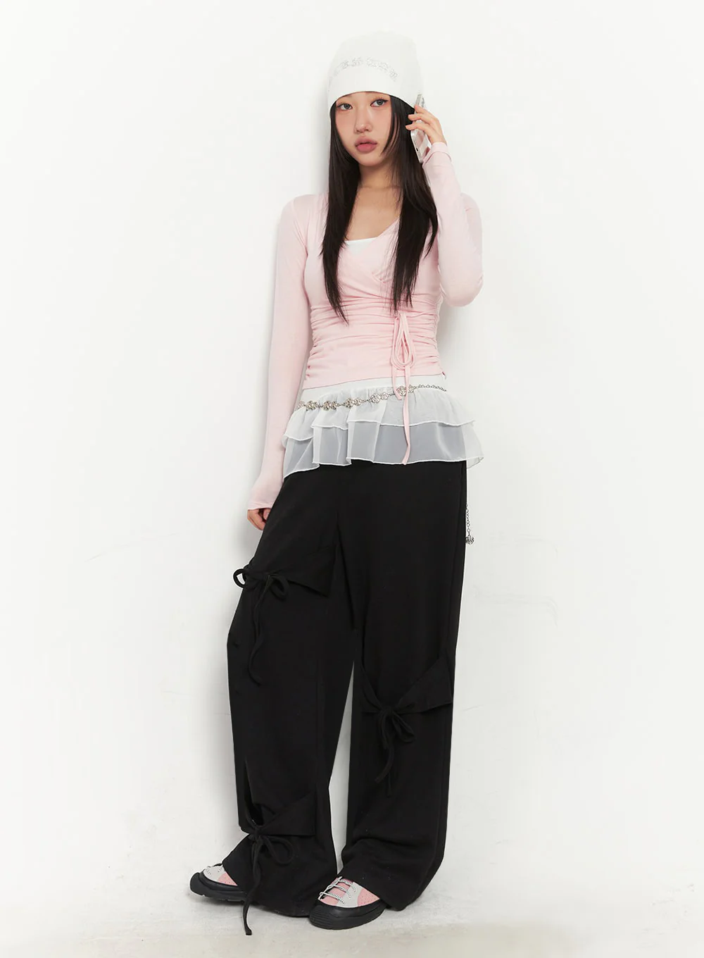 Wrap Shirred Long-Sleeve Crop Top IA524 - Image 3