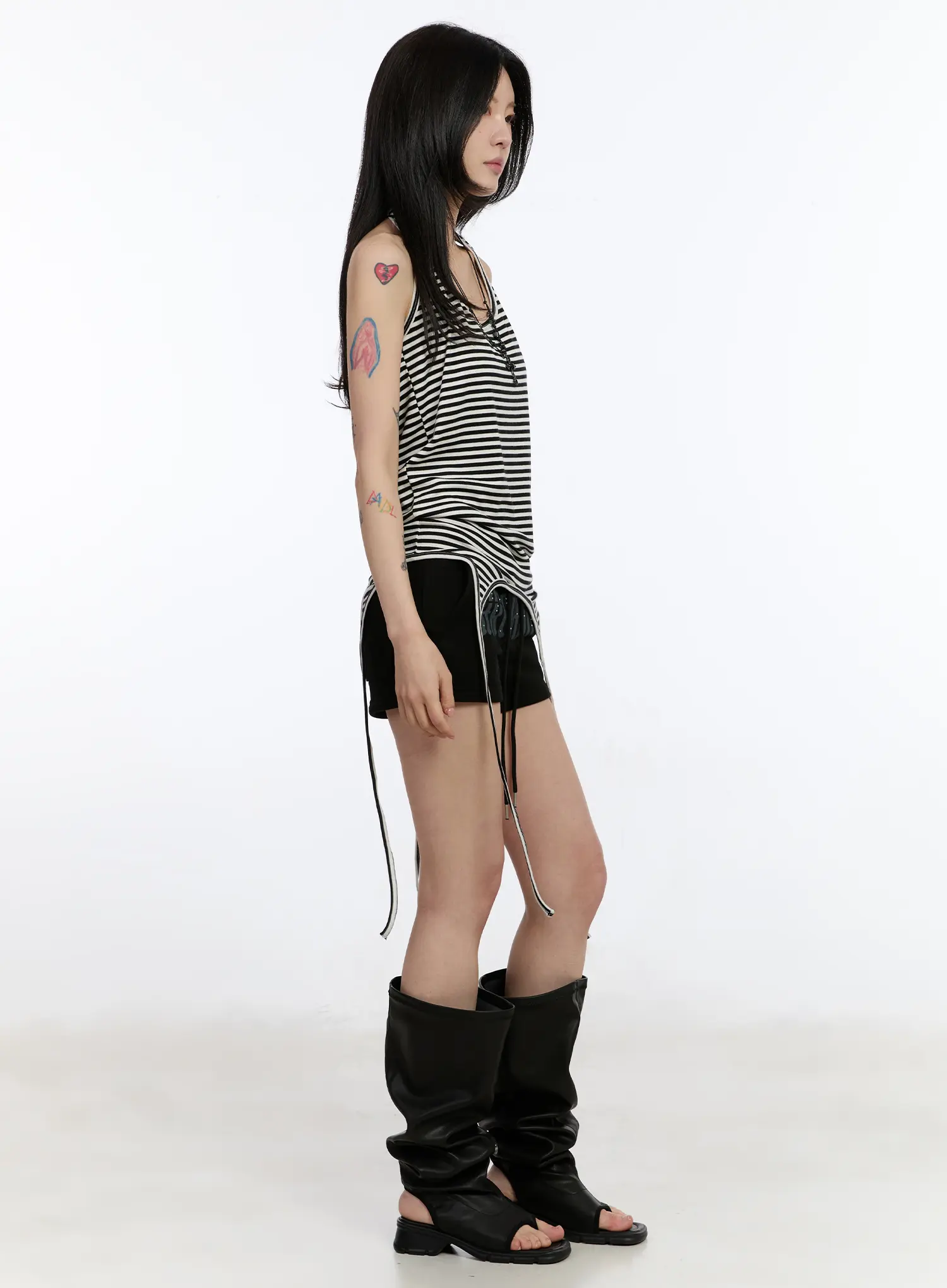 Wrinkled Leather Peep Toe Long Boots CA508 - Image 4