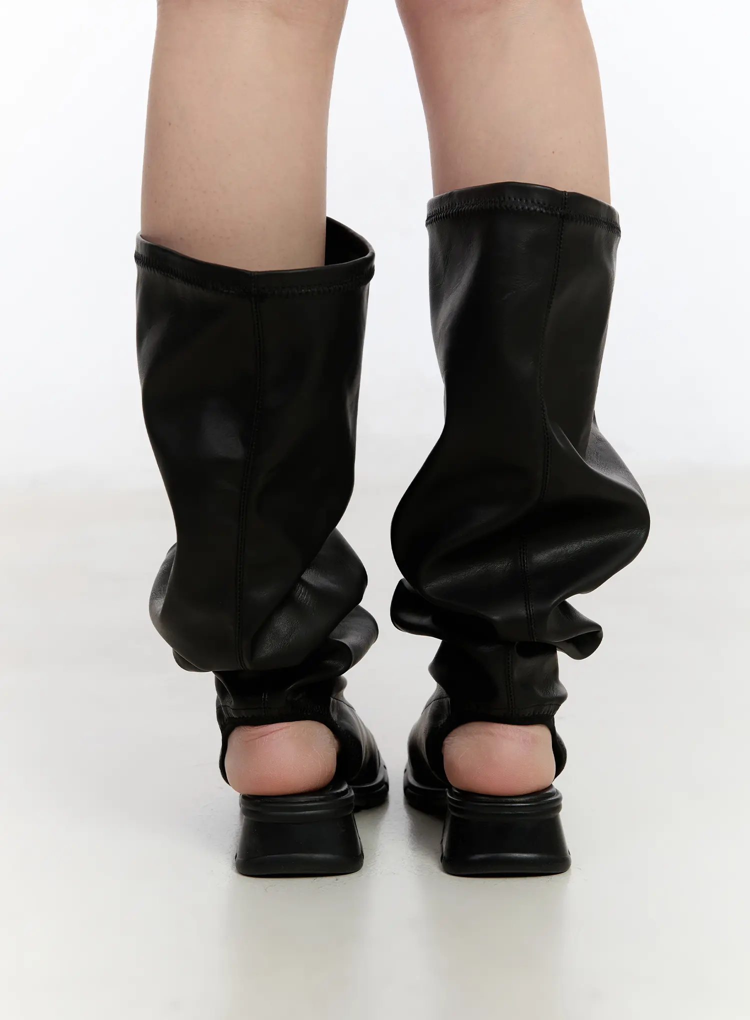 Wrinkled Leather Peep Toe Long Boots CA508 - Image 5