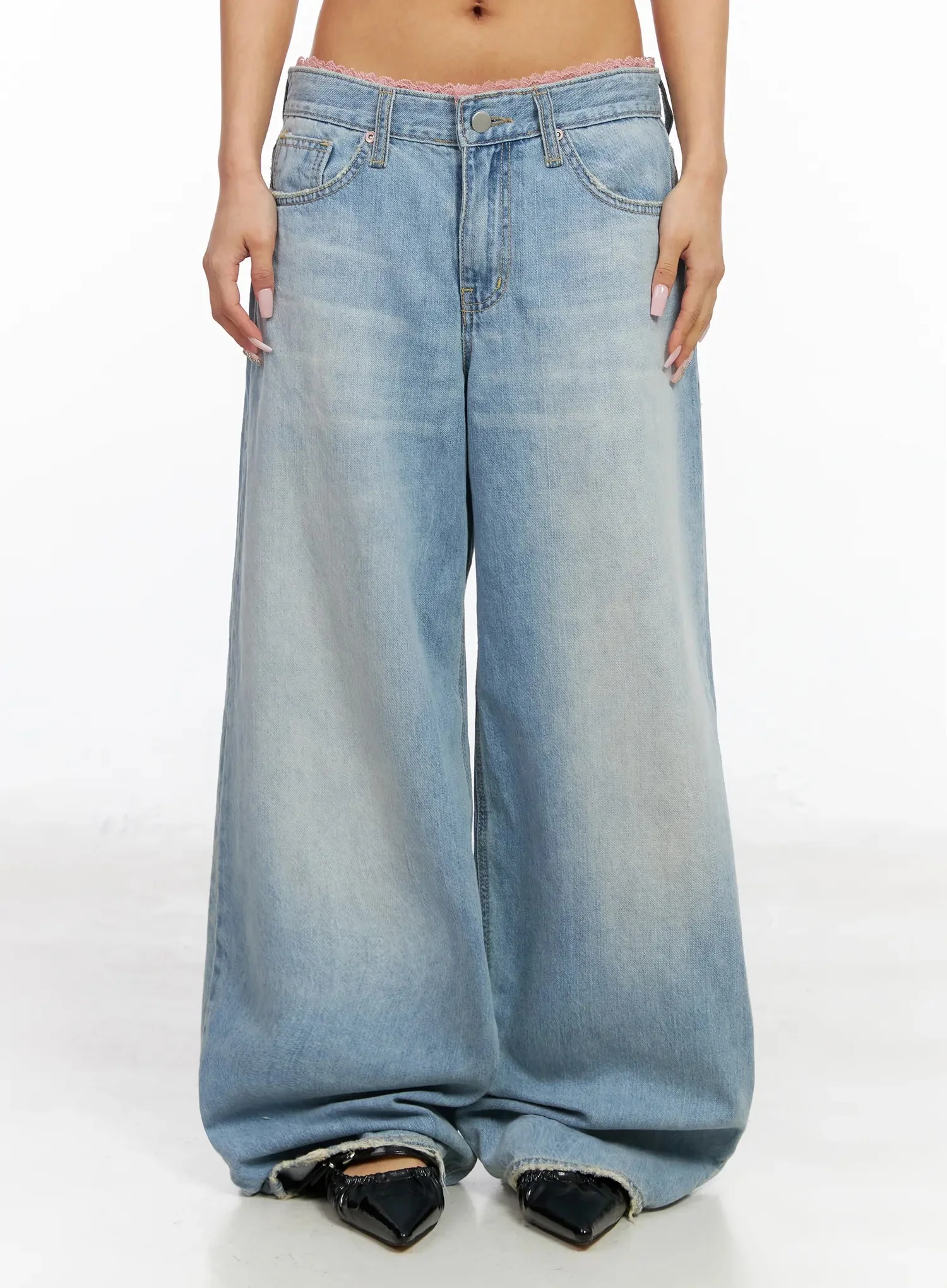 Yoko Lace Layered Wide Leg Jeans IY504
