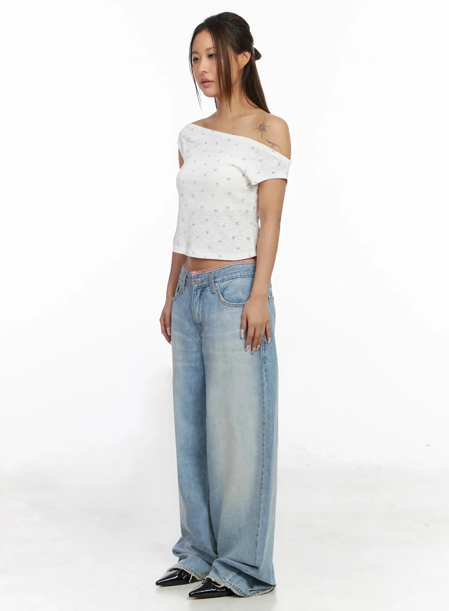 Yoko Lace Layered Wide Leg Jeans IY504 - Image 9