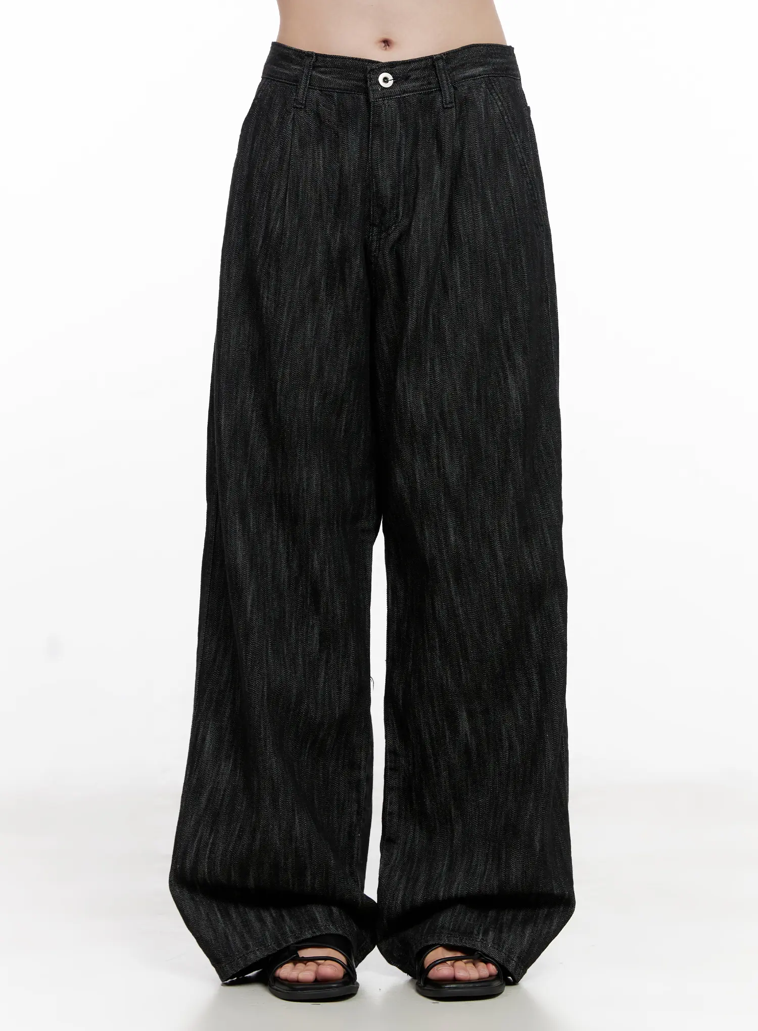 Yuha Wide-Leg Pintuck Denim Jeans CL523