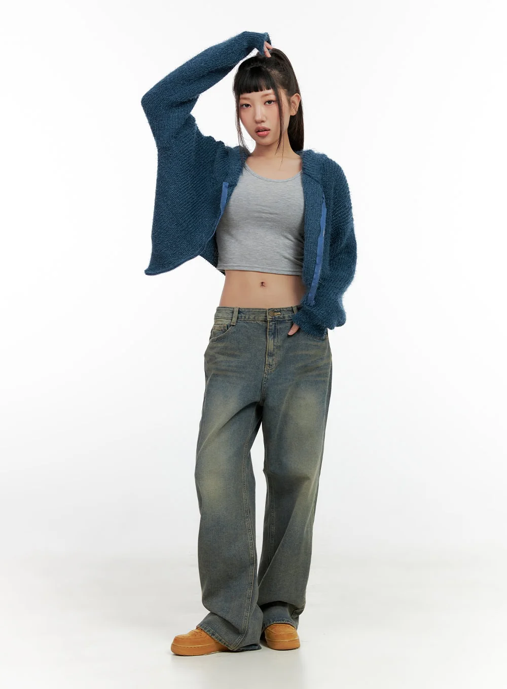 Zip-up Knit Hooded Cardigan CN401 - Image 2