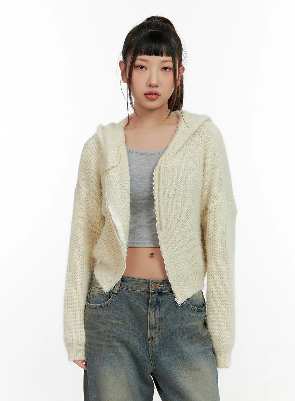 Zip-up Knit Hooded Cardigan CN401 - Image 8