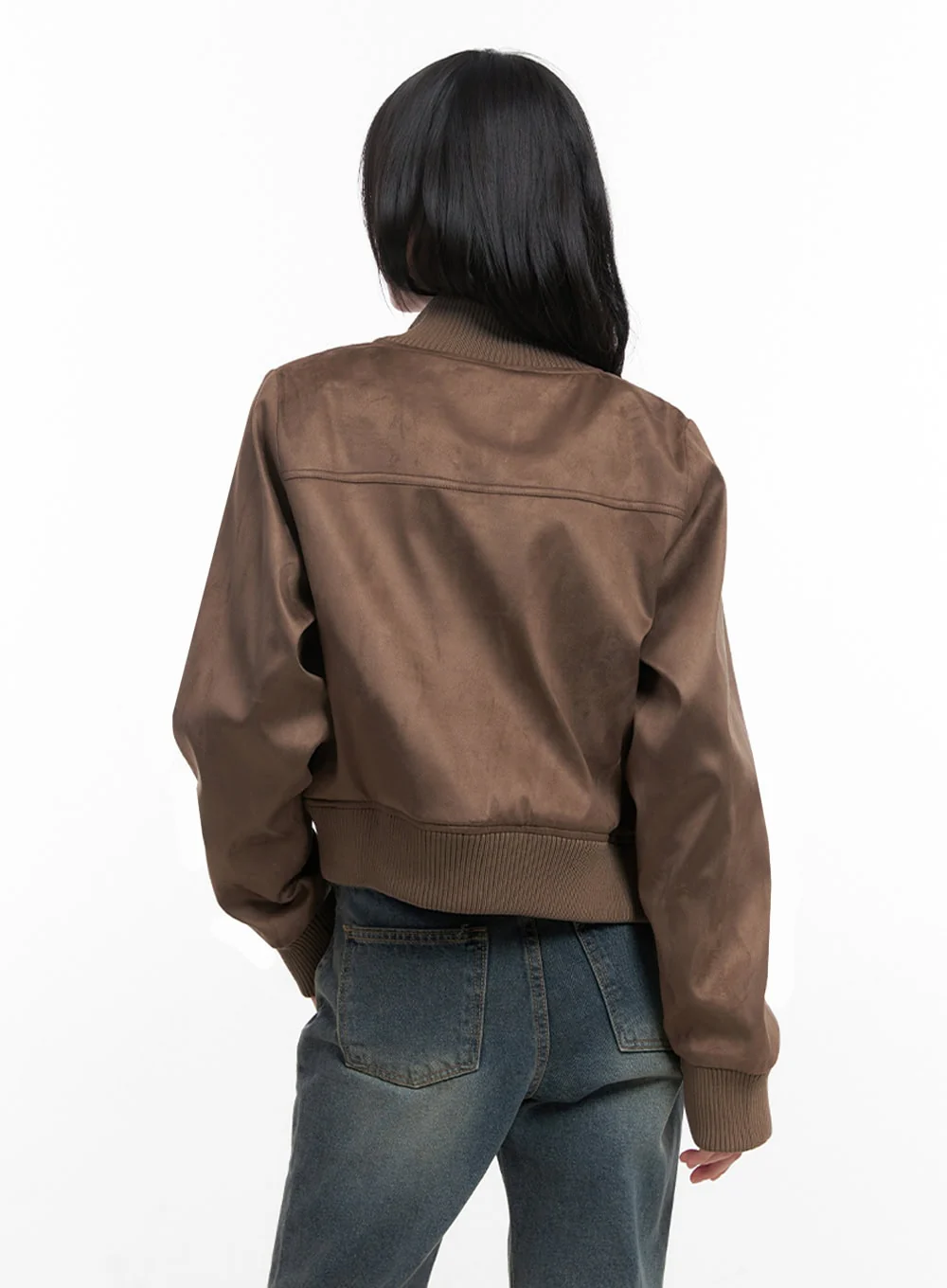 Zip-Up Suede Bomber Jacket ID402 - Image 7