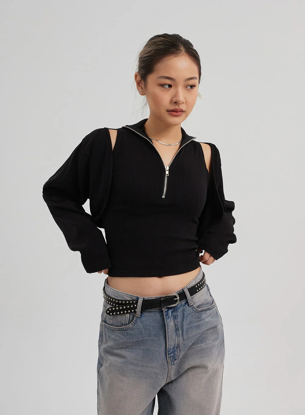 Zipper Sleeveless top Bolero Set CF310 - Image 5